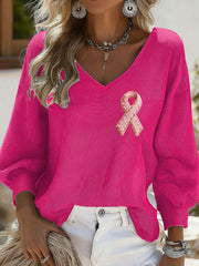 Women's Pink Ribbon Print Casual T-shirt