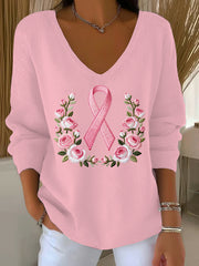 Women's Breast Cancer Pink Printed Casual Top