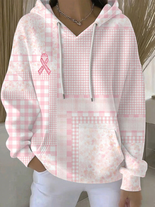 Women's Breast Cancer Pink Print Casual Hoodie