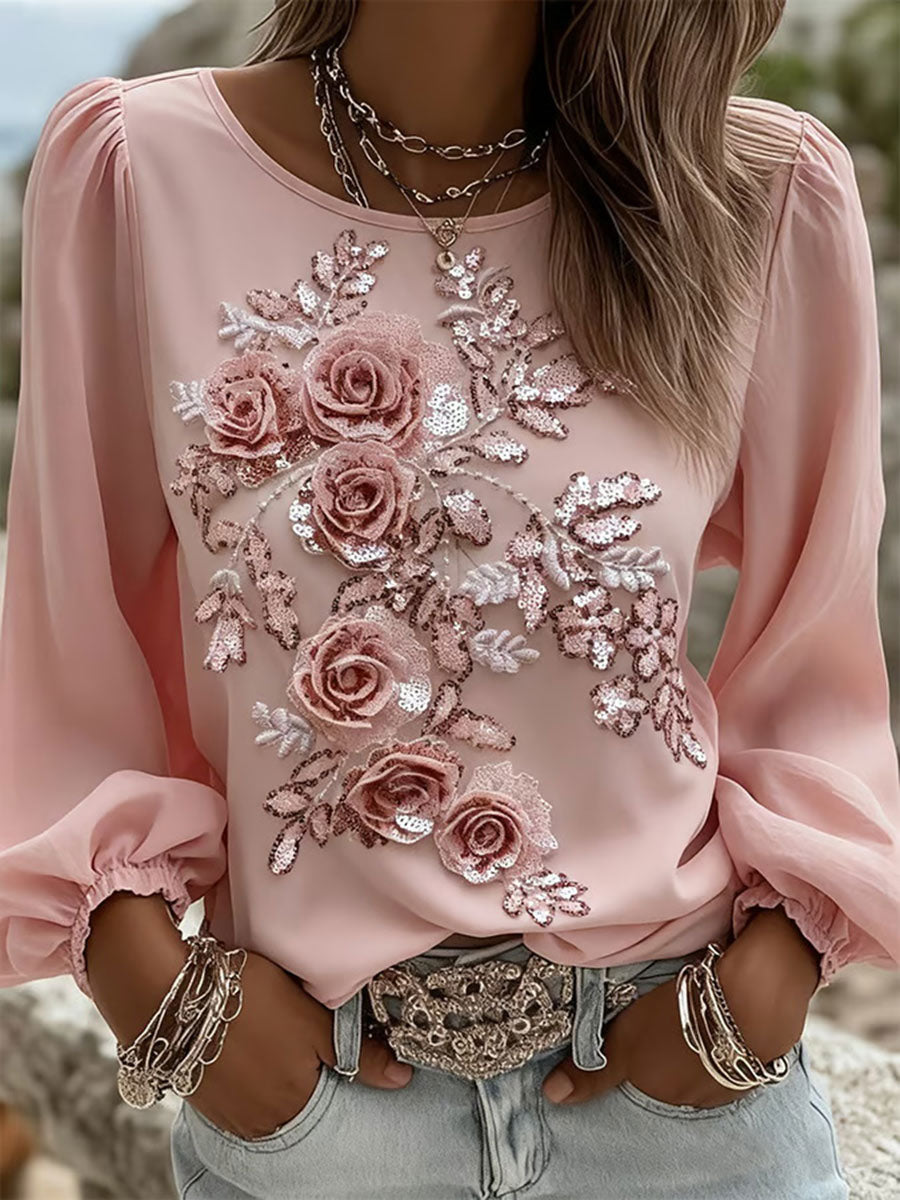 Women's Pink Floral Print Casual Top