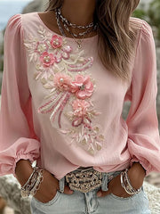Women's Pink Floral Print Casual Top