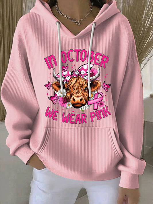 Women's In October We Wear Pink Printed Casual Hoodie
