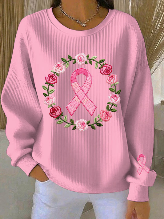 Women's Breast Cancer Pink Print Casual Sweatshirt