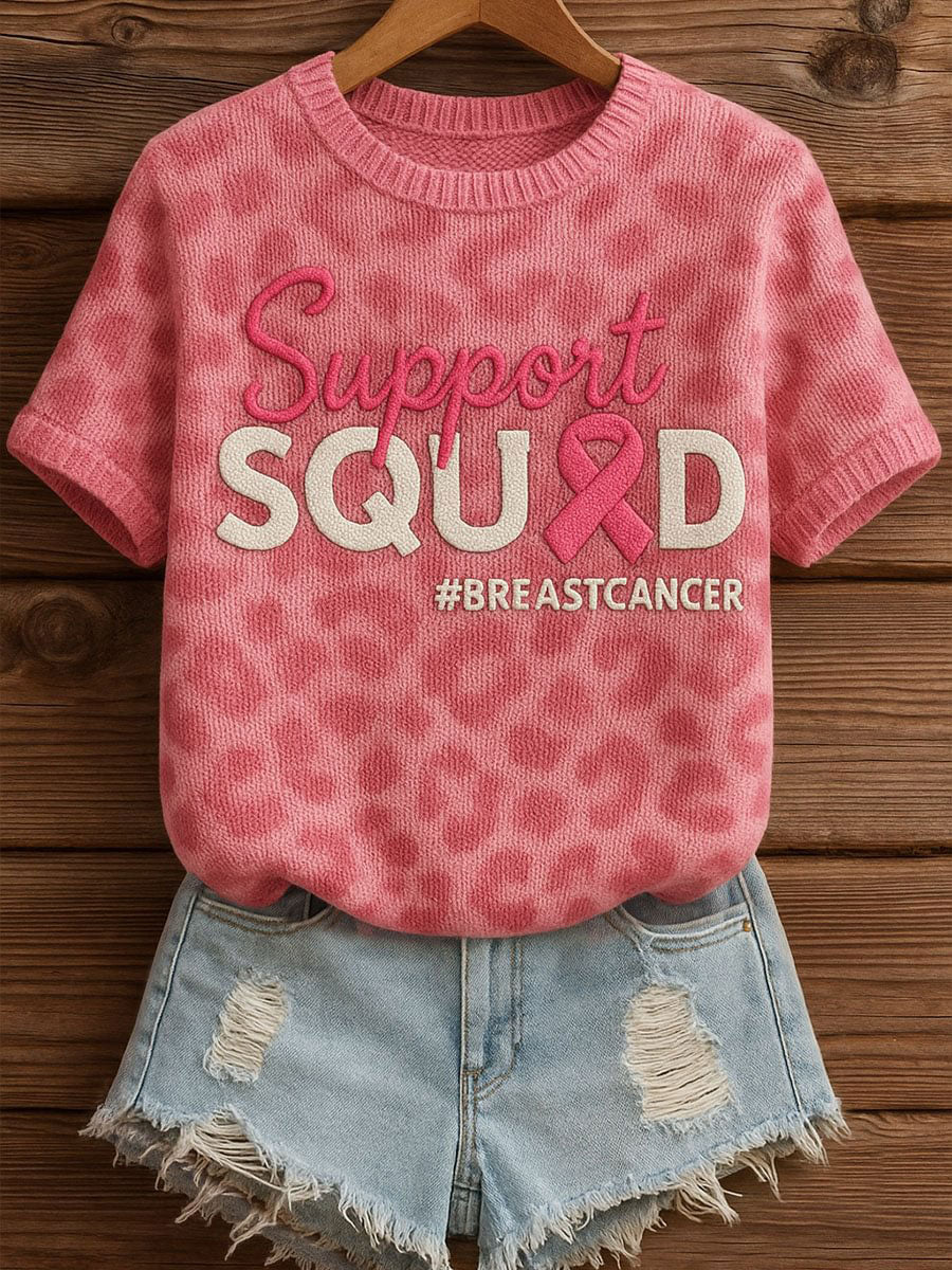 Women's Breast Cancer Awareness Pink Ribbon Print Casual T-shirt