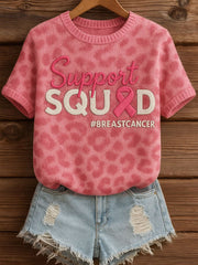 Women's Breast Cancer Awareness Pink Ribbon Print Casual T-shirt