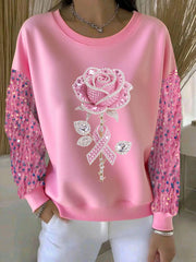 Women's Pink Floral Print Casual Sweatshirt