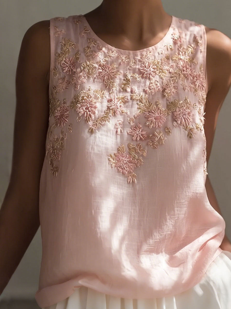 Women's Breast Cancer Pink Floral Sleeveless Tops