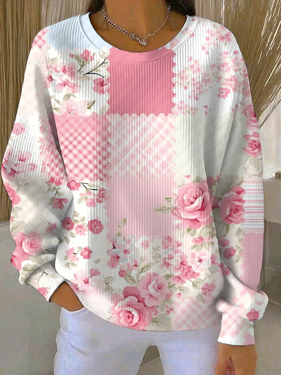 Women's Breast Cancer Pink Print Casual Sweatshirt