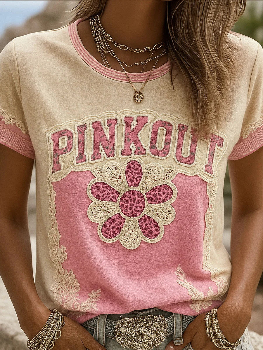 Women's Breast Cancer Awareness Pink Out Print Casual T-Shirt