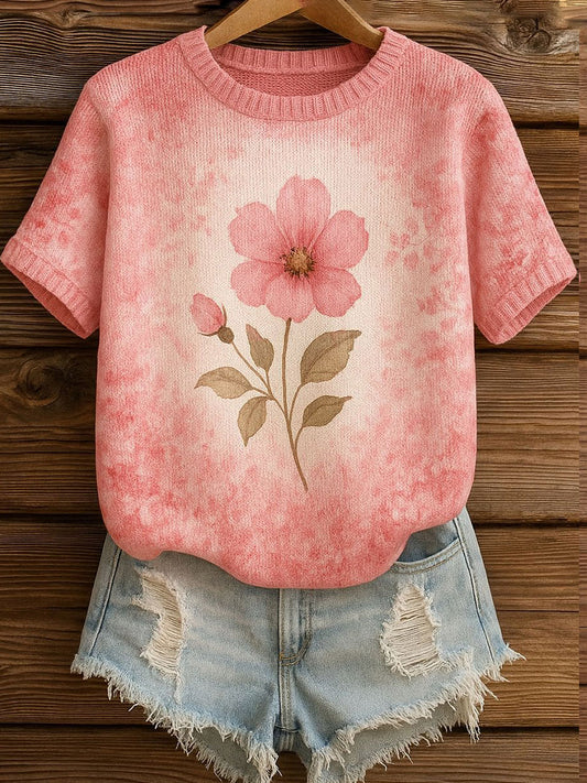 Women's Pink Floral Print Casual T-shirt
