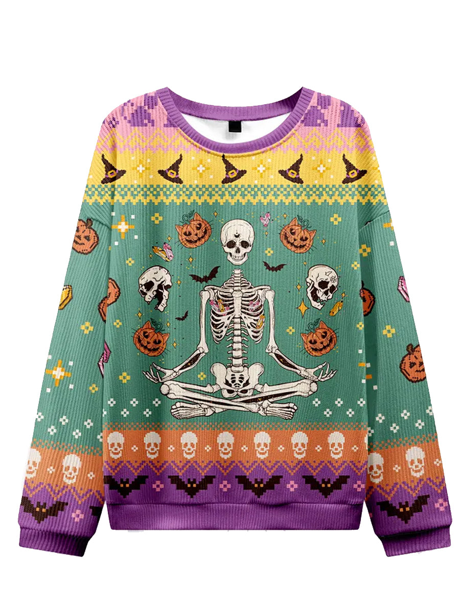 Women's Skeleton Print Halloween Ugly Sweatshirt
