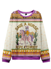 Women's Retro Western Skeleton Print Halloween Ugly Sweatshirt