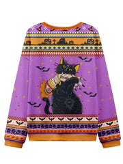 Women's Halloween Black Cat Ugly Sweatshirt