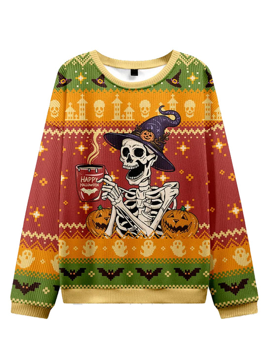 Women's Funny Halloween Skeleton Print Ugly Sweatshirt