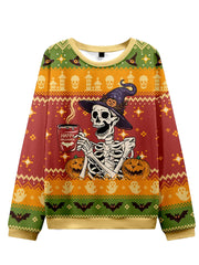 Women's Funny Halloween Skeleton Print Ugly Sweatshirt