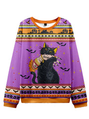 Women's Halloween Black Cat Ugly Sweatshirt