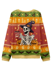 Women's Funny Halloween Skeleton Print Ugly Sweatshirt