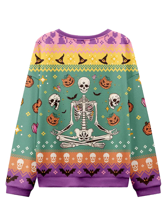 Women's Skeleton Print Halloween Ugly Sweatshirt