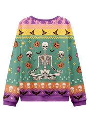 Women's Skeleton Print Halloween Ugly Sweatshirt