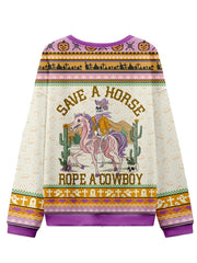 Women's Retro Western Skeleton Print Halloween Ugly Sweatshirt