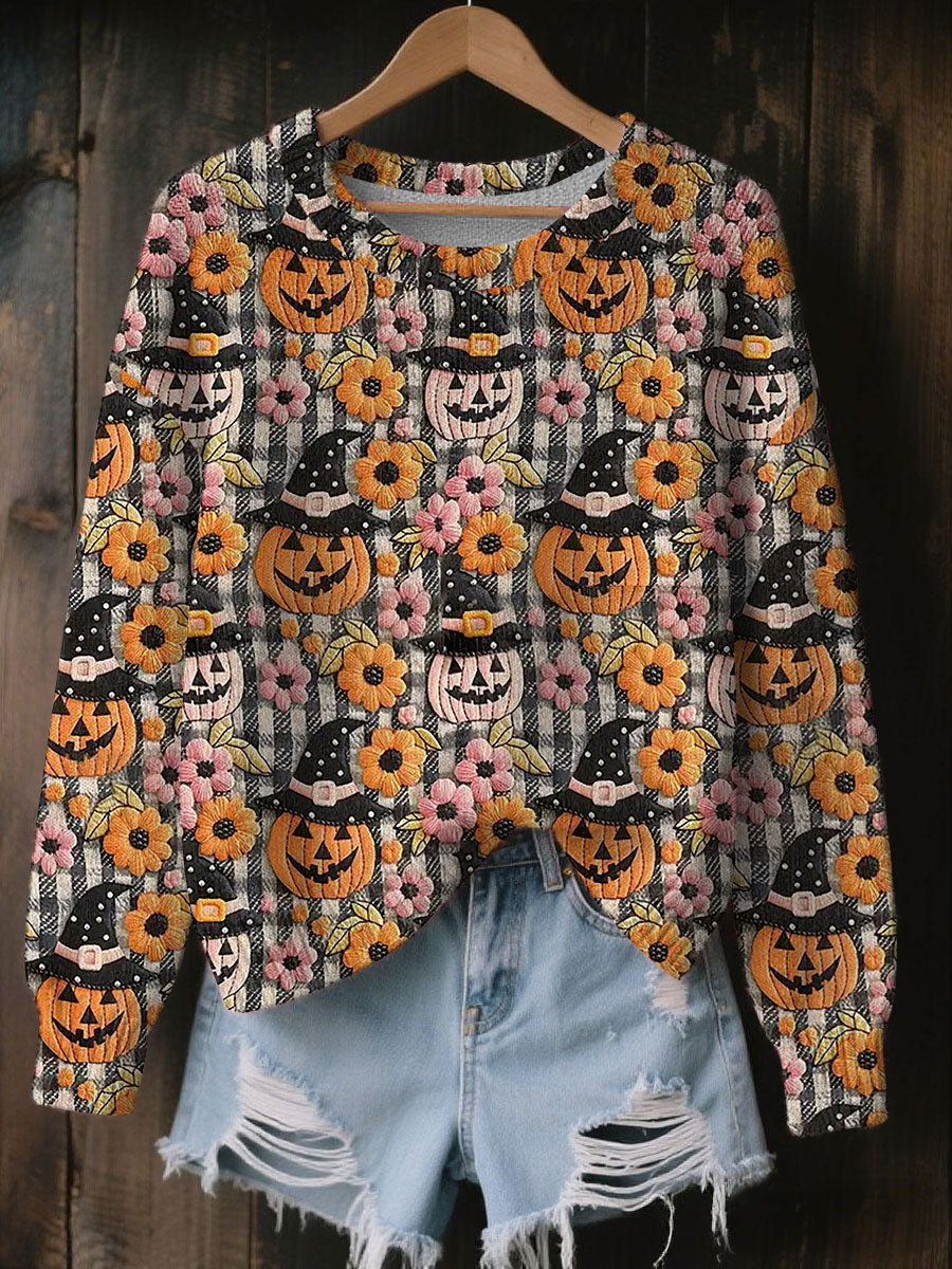 Women's Halloween Pumpkin Print Casual Top
