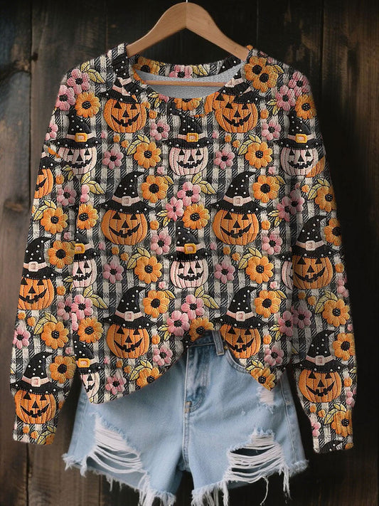 Women's Halloween Pumpkin Print Casual Top