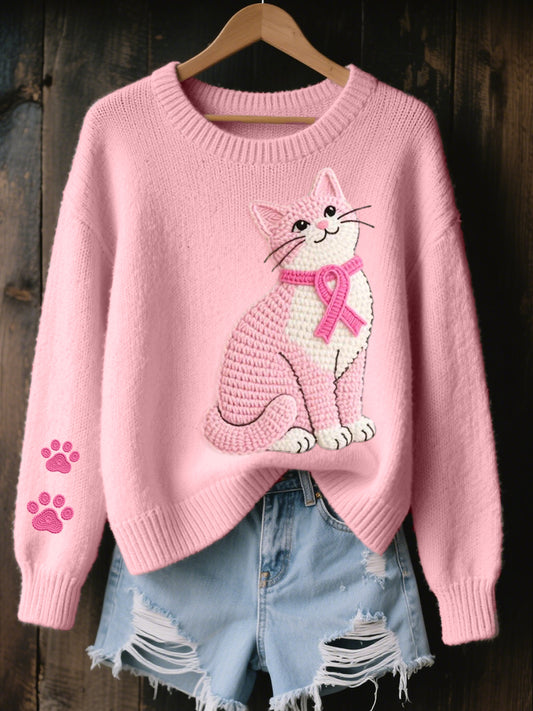 Women's Lovely Cat Crochet Pattern Cozy Knit Sweater