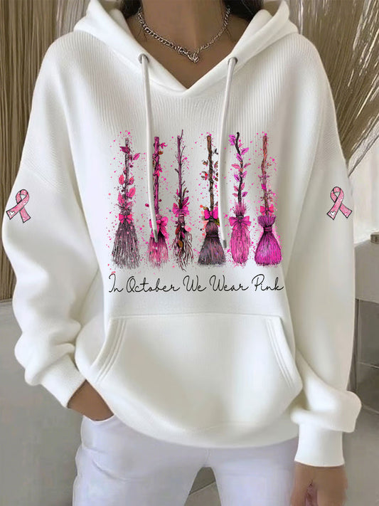 Women's In October We Wear Pink Printed Casual Hoodie