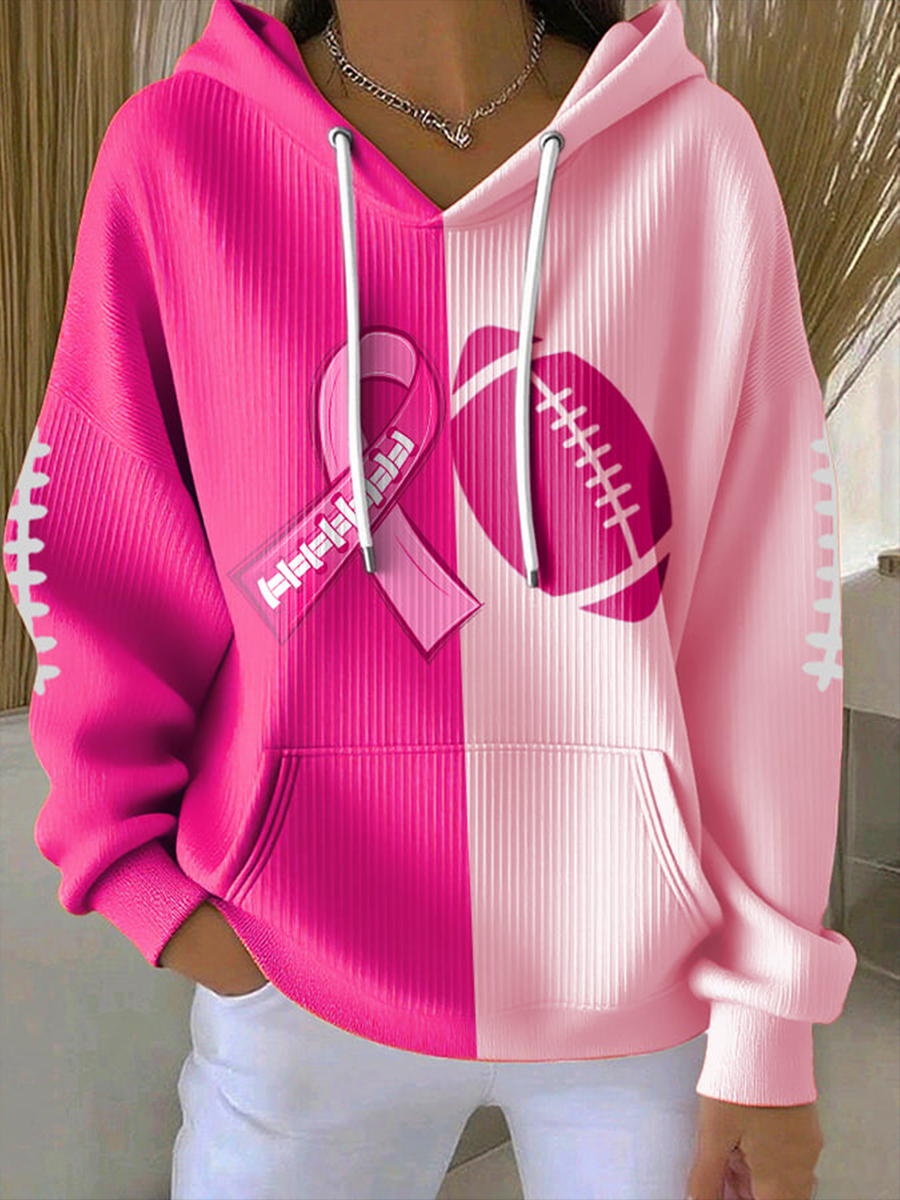 Women's Football combines with breast cancer Hooded Sweatshirt with Pockets