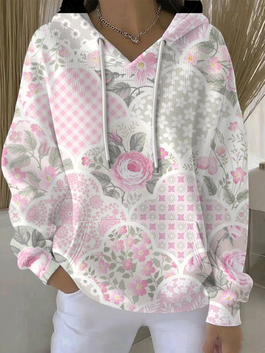 Women's Breast Cancer Pink Print Casual Hoodie