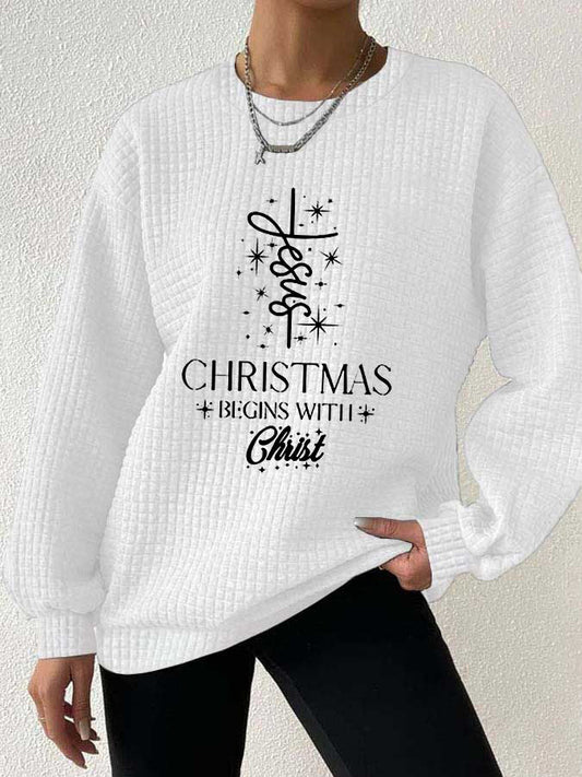 Women's Christmas Begins With Christ Jesus Print Small Checkered Hoodie