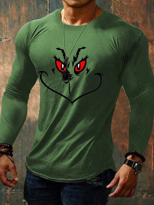 Men's Funny Classic Christmas Character Print Casual Long Sleeve Top
