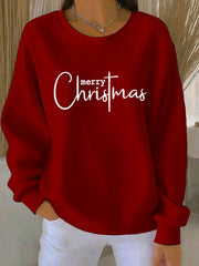Women's Merry Christmas Cross Print  Ribbed Round-Neck Sweatshirt