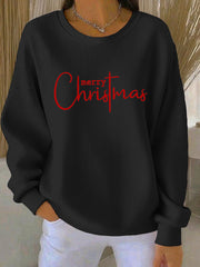 Women's Merry Christmas Cross Print  Ribbed Round-Neck Sweatshirt