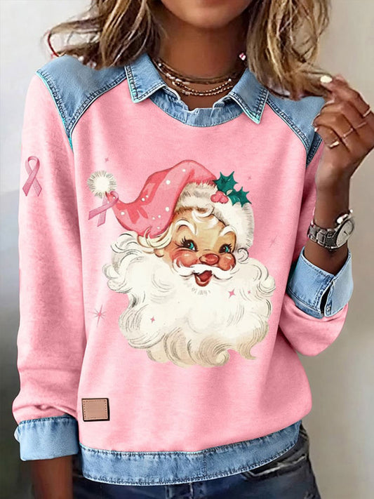 Women's Breast Cancer Awareness Santa Claus Printed Top