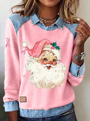Women's Breast Cancer Awareness Santa Claus Printed Top