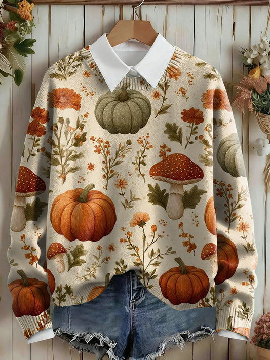 Women's Cozy Season Autumn Pattern Print Sweater