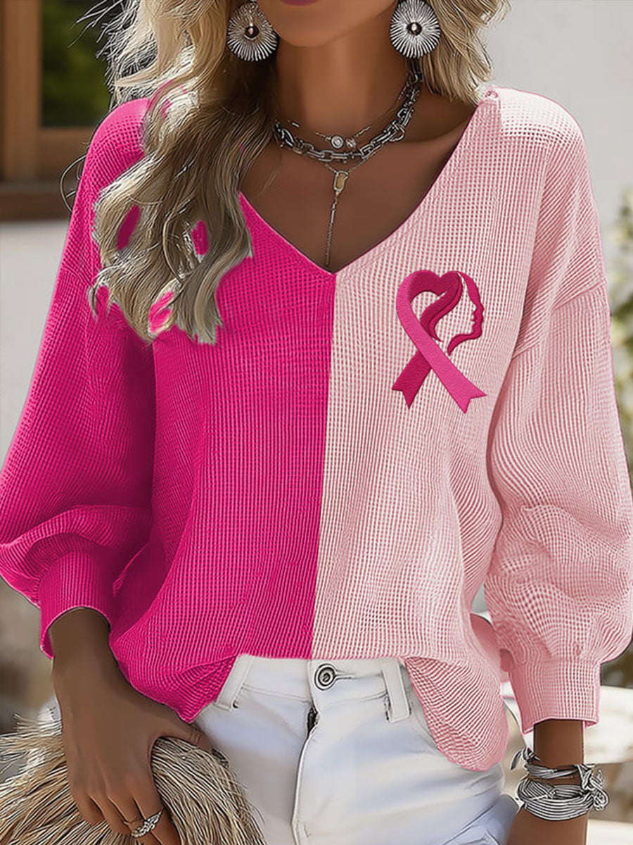 Women's Breast Cancer Awareness Print Casual Long Sleeve Shirt