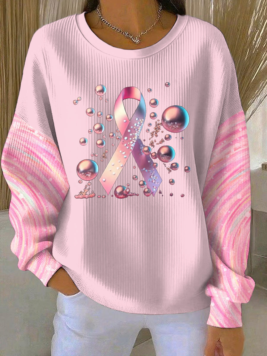 Women's Breast Cancer Pink Print Casual Sweatshirt