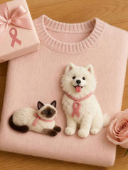 Women's Breast Cancer Awareness Cute Animal Regular Sweater
