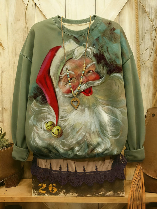 Women's Vintage Christmas Santa Claus Print Casual Sweatshirt