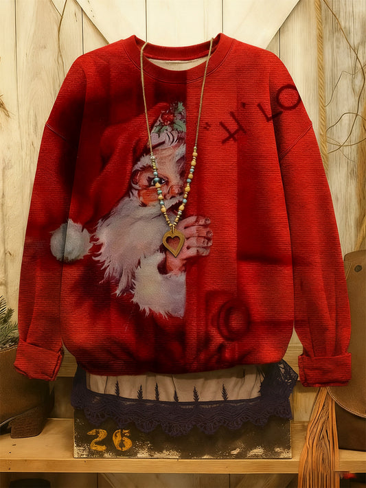 Women's Vintage Christmas Santa Claus Print Casual Sweatshirt