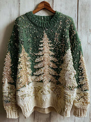 Women's Vintage Christmas Tree Art Print Casual Sweatshirt