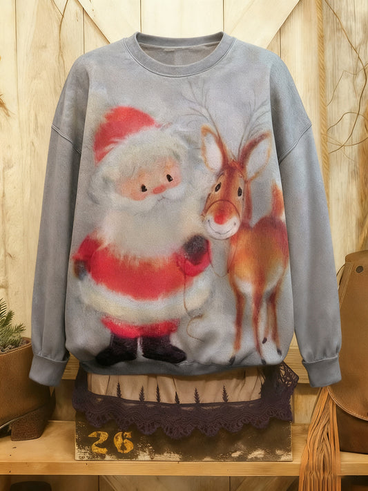 Women's Vintage Christmas Santa Claus Print Casual Sweatshirt