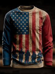 Men's Veterans Day US Flag Printed Crew Neck Sweatshirt