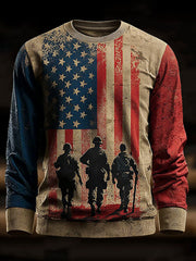 Men's Veterans Day US Flag Printed Crew Neck Sweatshirt