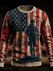 Men's Veterans Day US Flag Printed Crew Neck Sweatshirt
