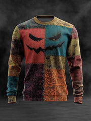 Men's Halloween Pumpkin Face Patchwork Print Casual Sweatshirt