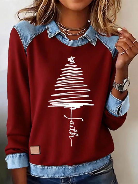 Women's Fith Christmas Tree Printed Shirt