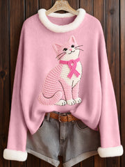Women's Lovely Cat Embroidered Cozy Furry Top